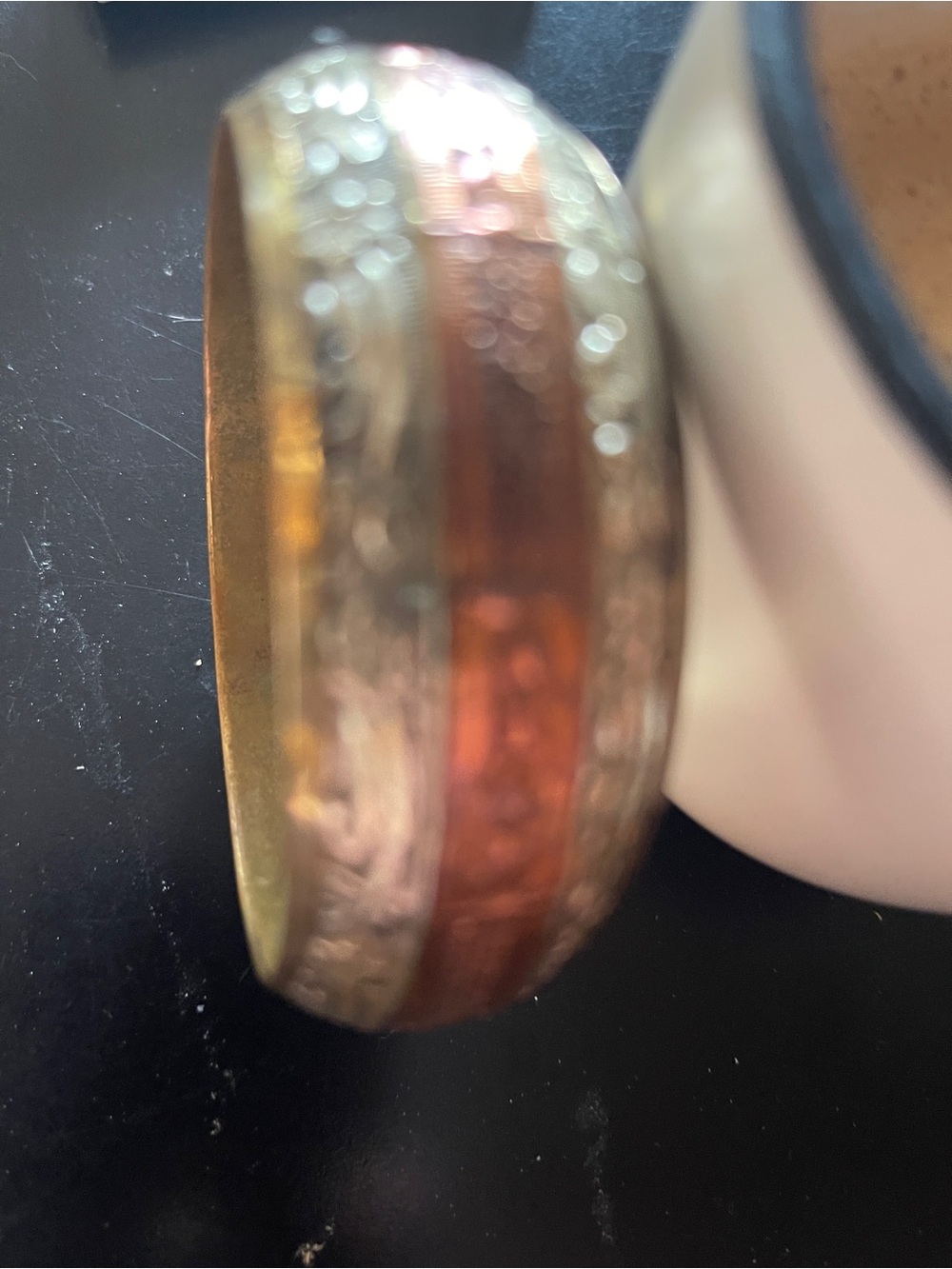 Two-Tone Copper and Gold Engraved Women's Bangle Bracelet